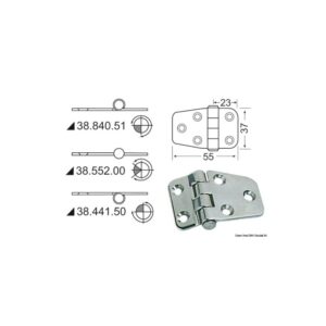 Charnière moitié encastré 55x37 mm