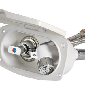 Coffret douche New Edge blanc tuyau PVC 2,5 m Sortie douche transversale