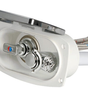 Coffret douche New Edge chromé tuyau PVC 2,5 m Sortie douche arrière