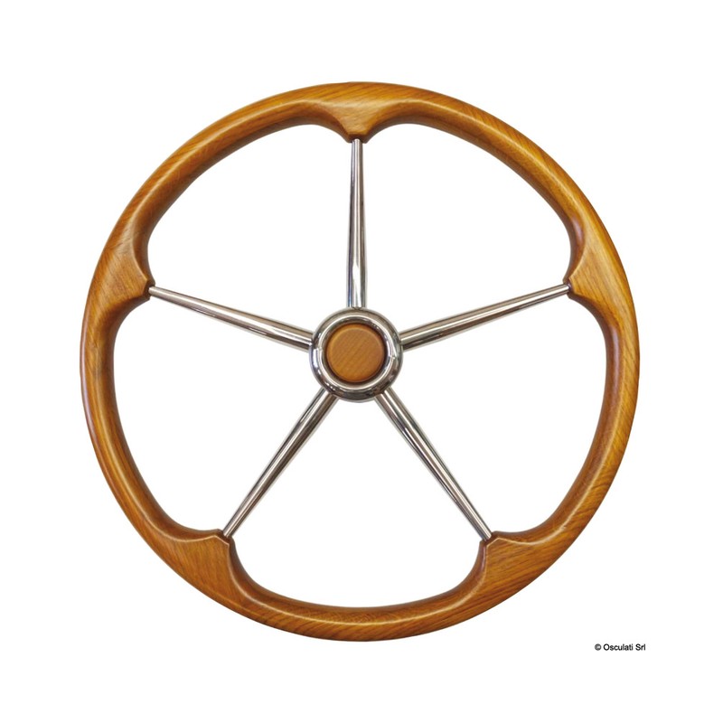 Barre à roue inox avec couronne en teck 500 mm – Image 2