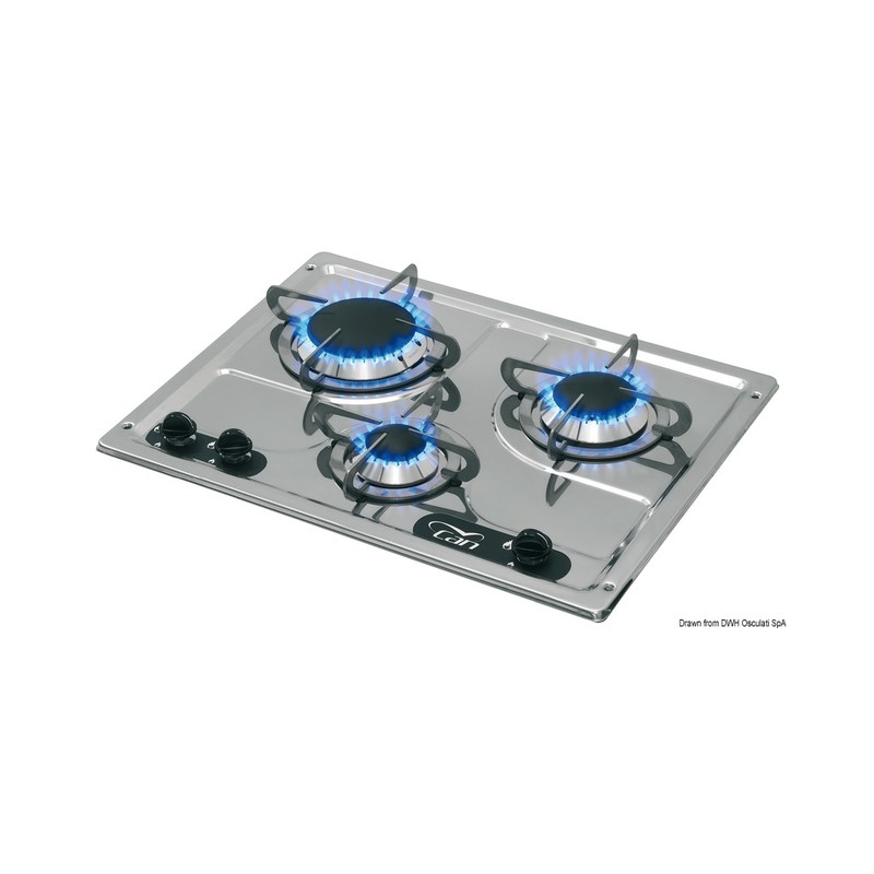 Plaque cuisson inox à encastrer 3 feux 470x360 mm – Image 2