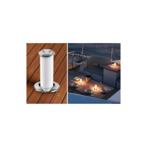 Lampe de table à LED Aurora escamotable lunette rond inox