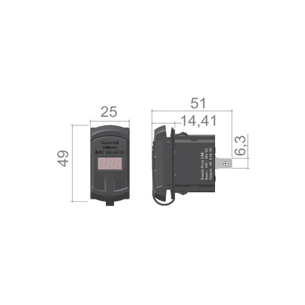 Prise double USB-A+C + 12/24 V voltmètre – Image 4