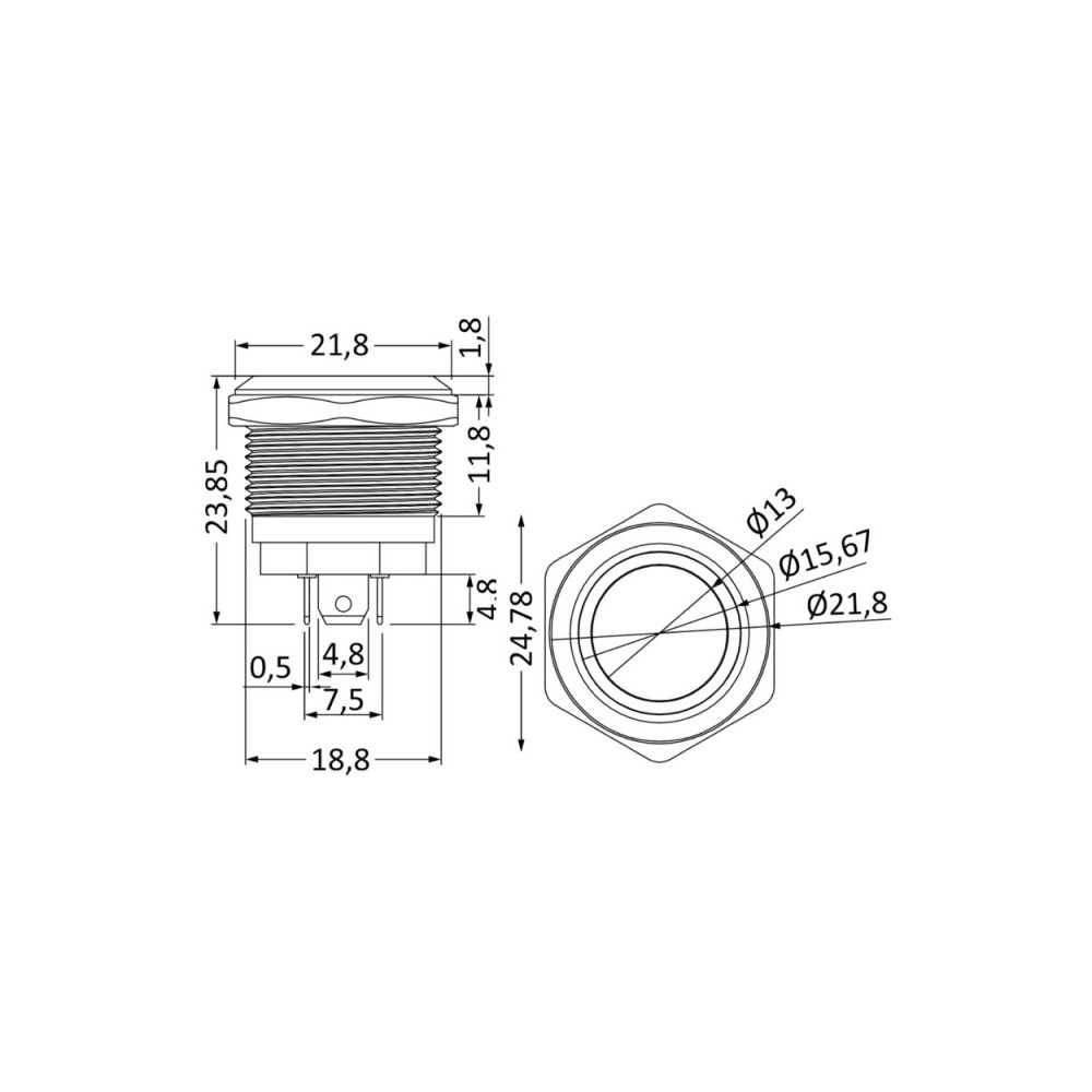 Interrupteur FLAT inox (ON momentané)-OFF 12/24V LED rouge – Image 2
