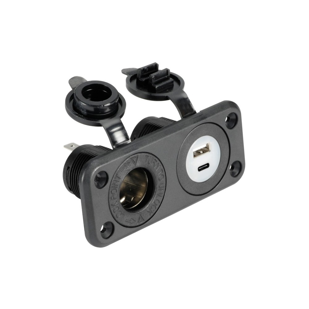 Prise allume-cigares + double USB-A+USB-C noir