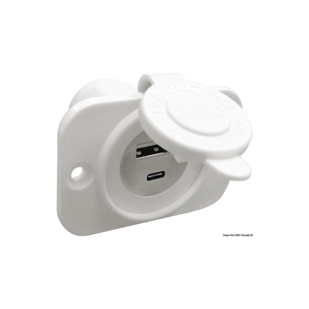 Prise USB Type-A + Type-C blanc