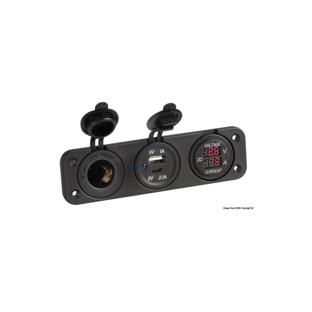 Voltmètre et ampèremètre numérique +prise double USB Type A+C 12V
