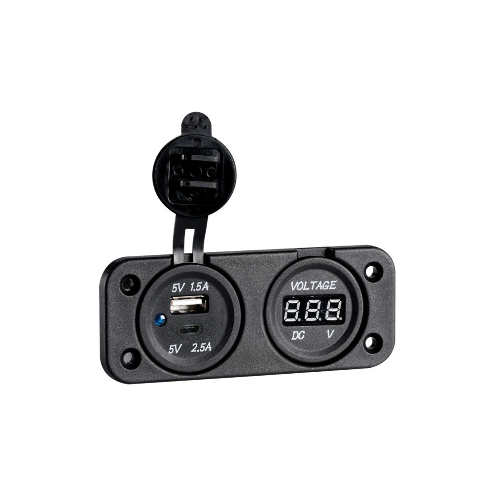 Voltmètre numérique encastrement +double USB Type A+C