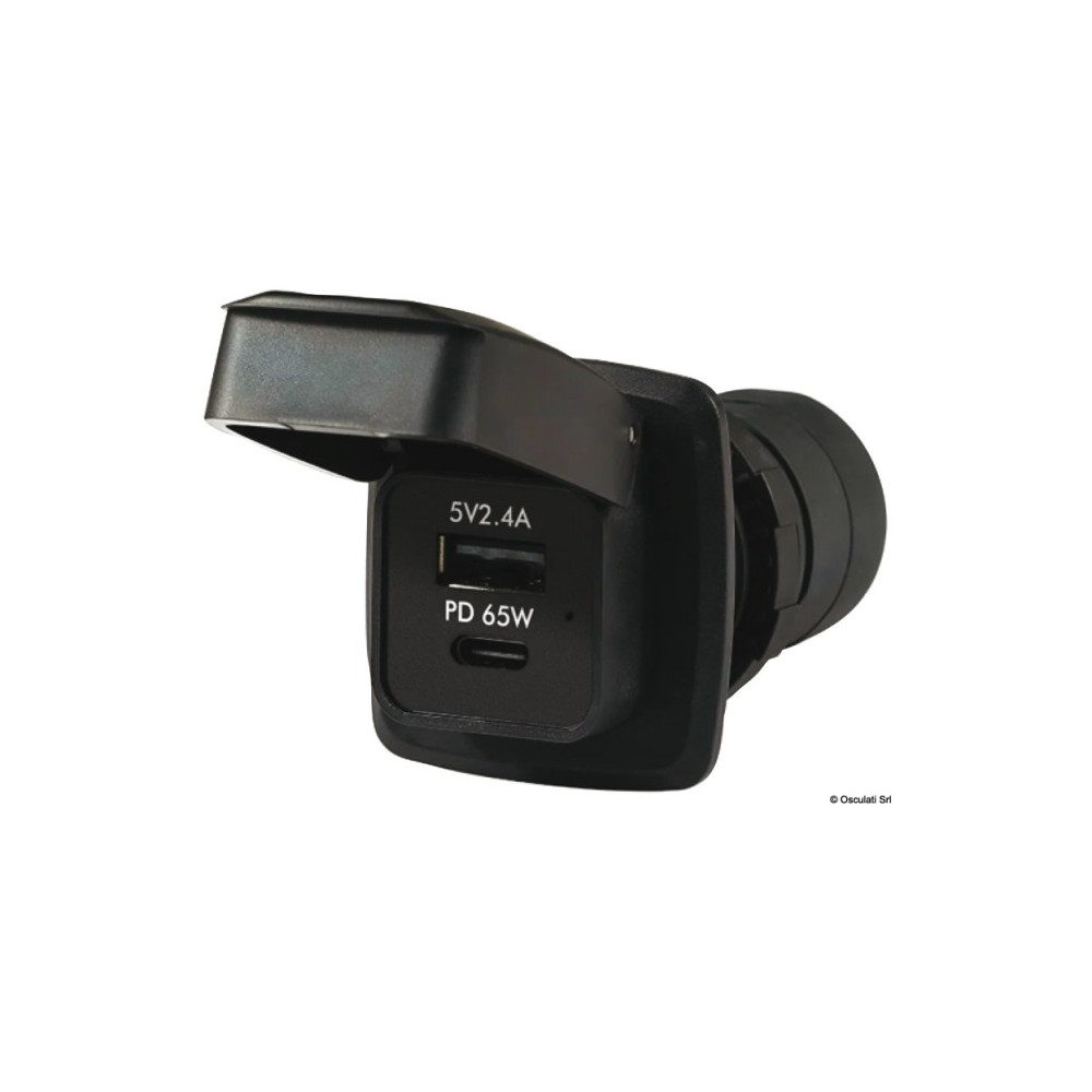 Prise étanche USB-A + USB+C PD65W