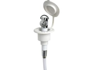 Douche à bouton finition blanche tuyau PVC 4 m Fixation sur plan
