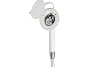 Douche à bouton finition blanche tuyau PVC