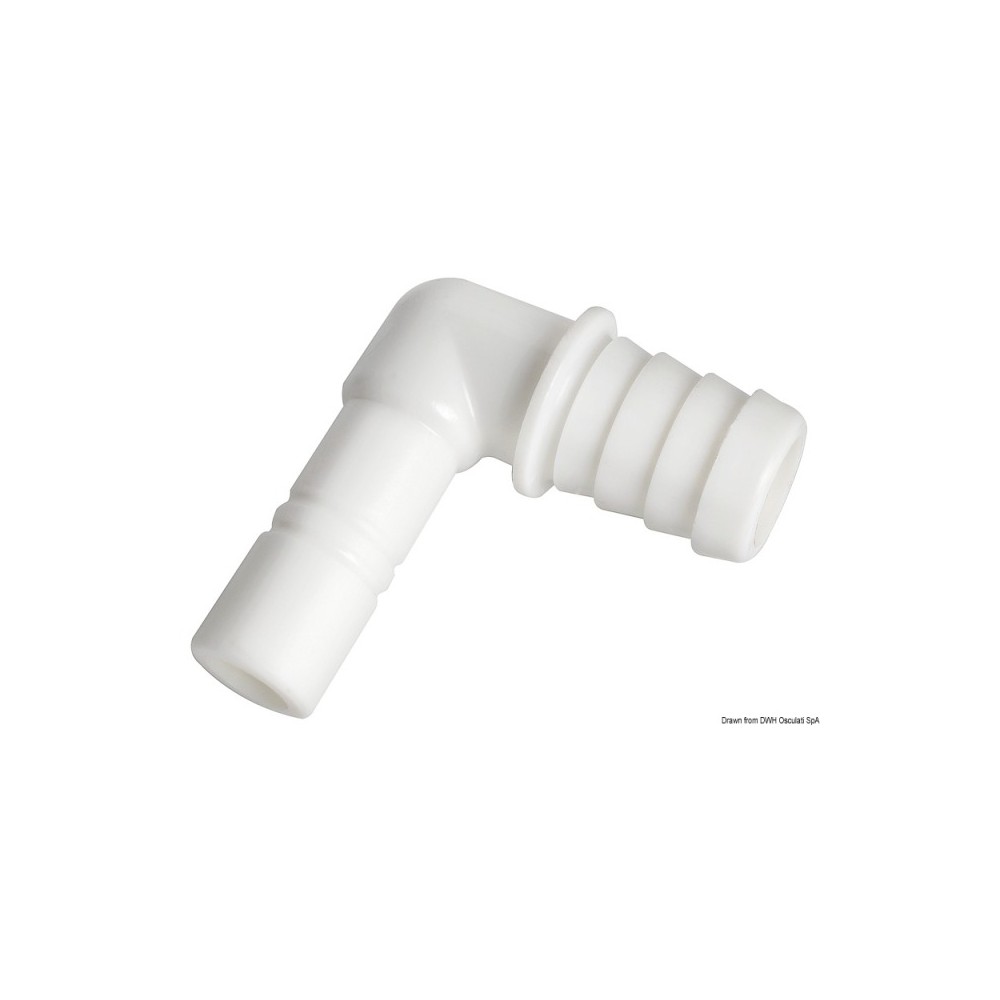 Raccord cylindrique coudé p. tuyau flexible 20 mm