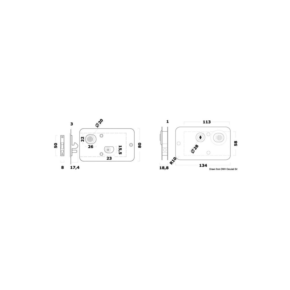 Serrure en laiton chromé 134 x 80 mm – Image 3