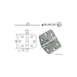 Charnière 2 mm nœud saillant 74x60 mm