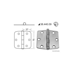 Charnière 2 mm nœud saillant 74x75 mm