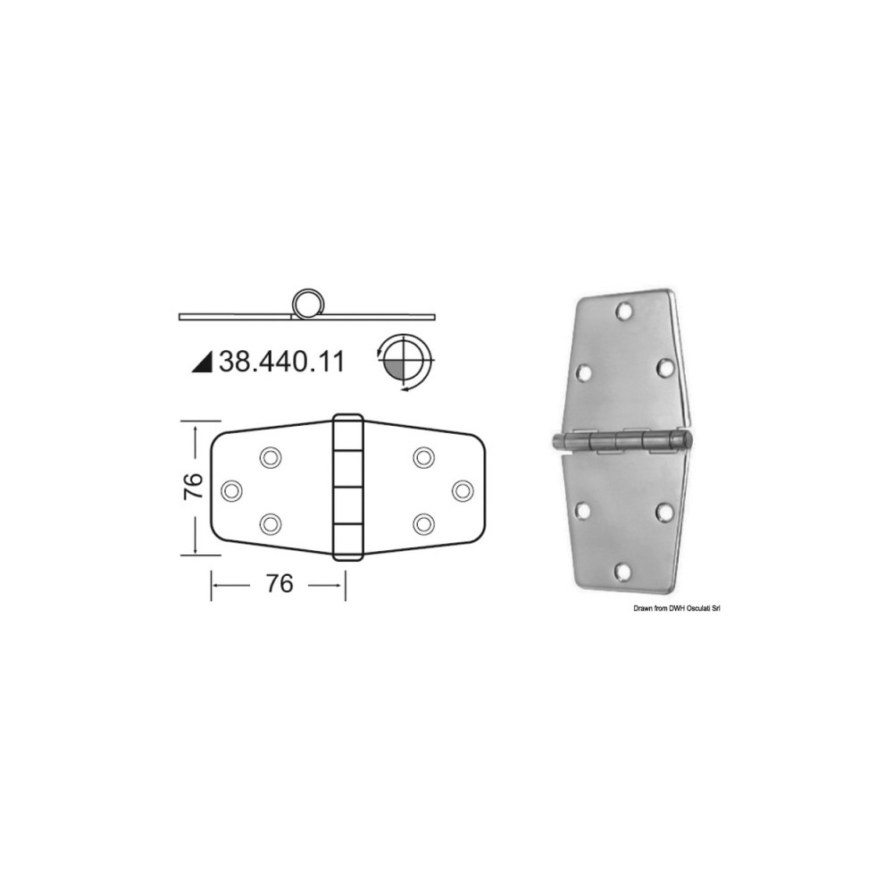 Charnière 2 mm nœud saillant 152x76 mm