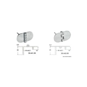 Charnière inox avec goujons renversé 68,5x38,5 mm