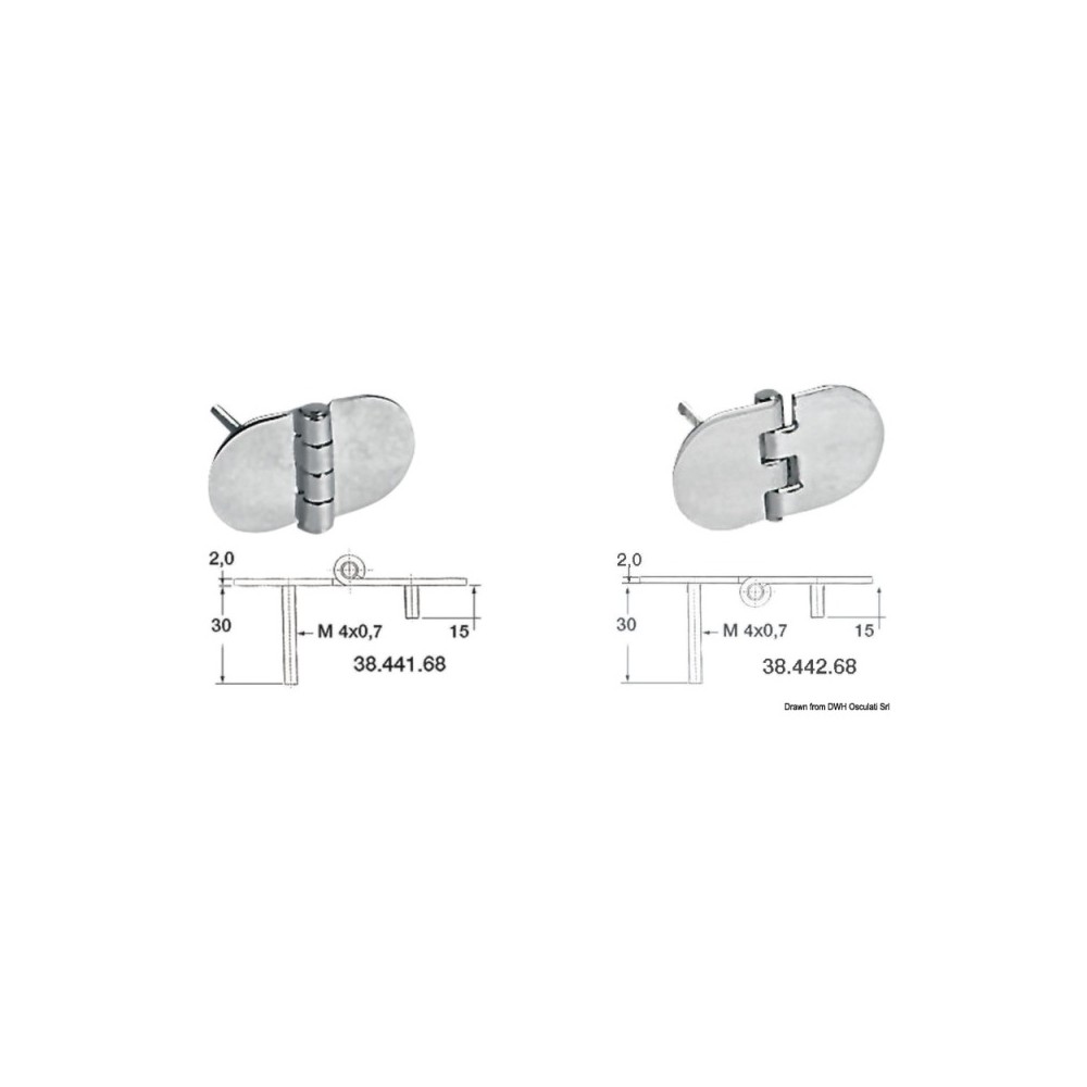 Charnière nœud saillant inox polimiroir68,5x38,5mm