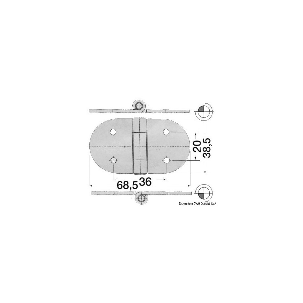 Charnière nœud saillant inox polimiroir68,5x38,5mm – Image 2