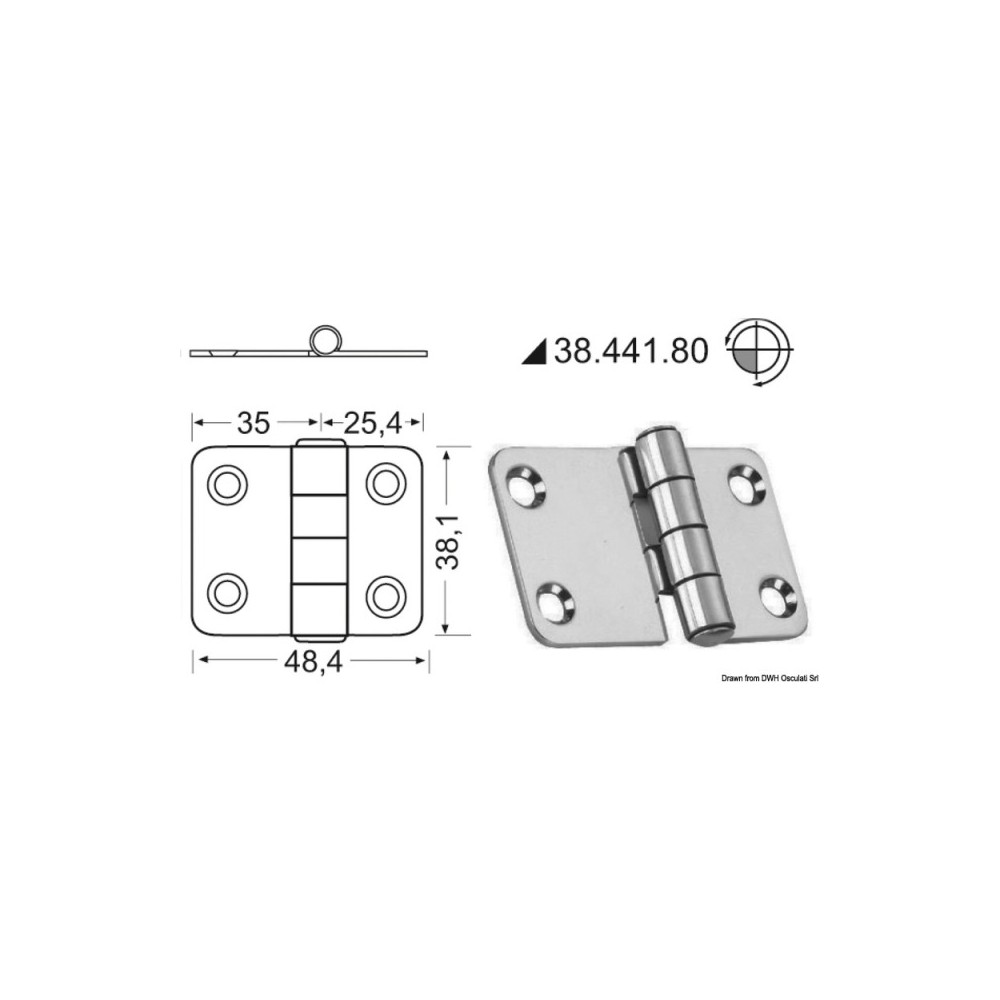 Charnière nœud saillant 60,4x38,1 mm