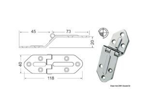 Charnière  nœud saillant 118x40 mm