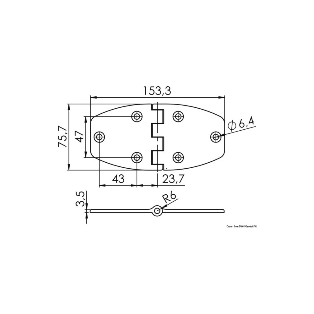 Charnière AISI316 trapézoïdale 153x75x3,6mm – Image 2