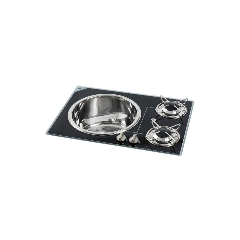 Plaque de travail cristal + énvier inox 2 x 1750 W