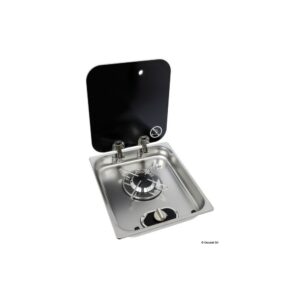 Plan cuisson inox couvercle fumé 1 feu encastrement 119 mm