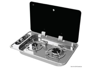Plan cuisson 2 feux couvercle vitre fumé 530x340mm