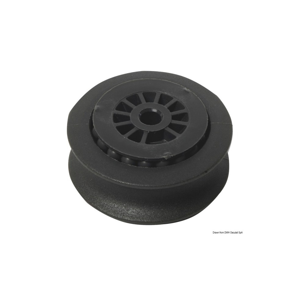 Sheave on ball bearings for deck organizer